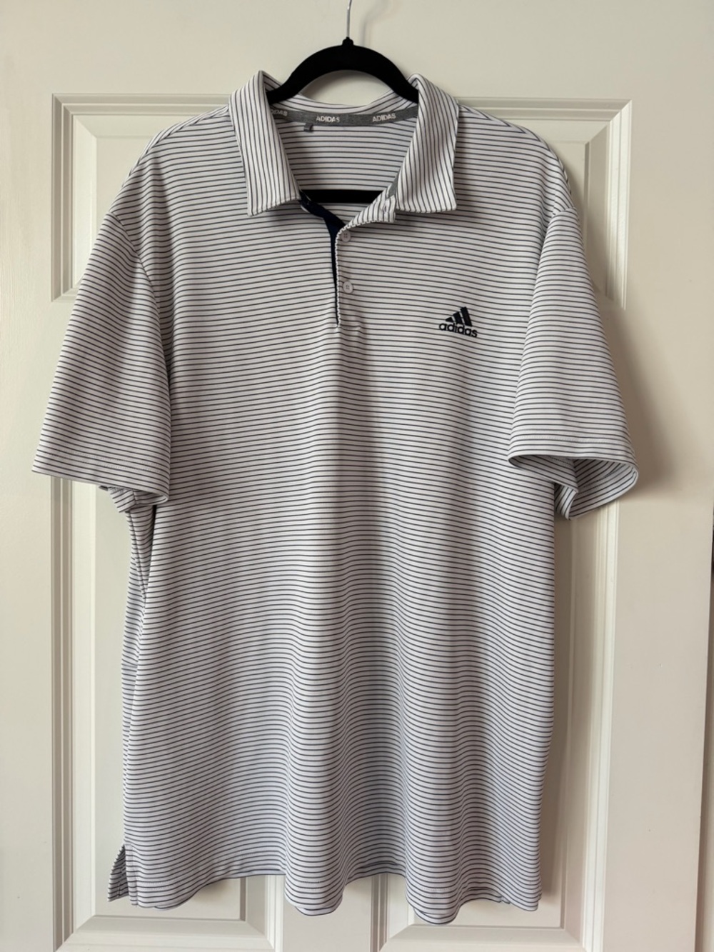 Adidas Men’s Golf Shirt with Thin Navy Blue Stripes, Size XXL